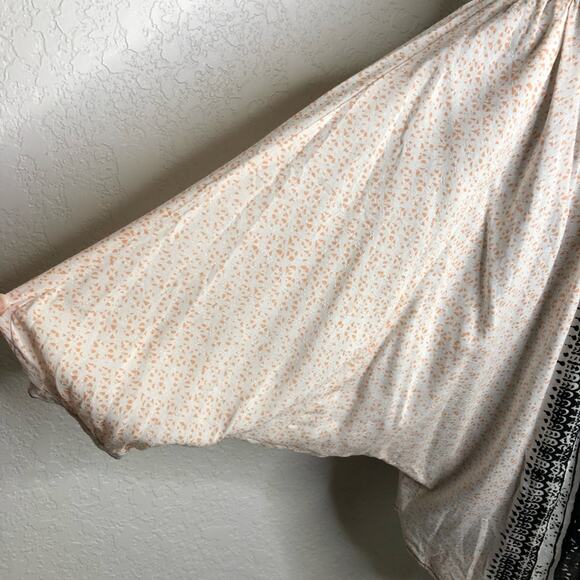 Free People black peach white floral batwing sleeve button down top size Small - Picture 13 of 15